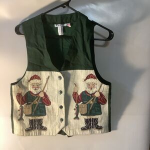 Women’s Vintage Christmas Santa Deer Vest Fishing Size S